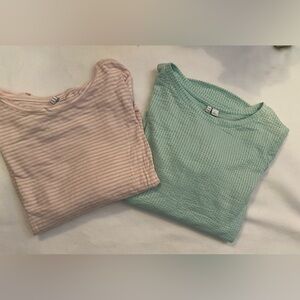 Elle lot of 2 - Pink Striped and Green Textured Long Sleeve size Large Please